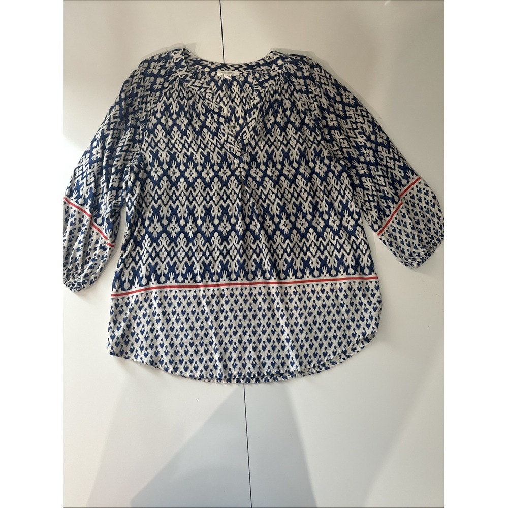Beach Lunch Lounge Geometric Loose fit Blouse Mixed Print Flowy Popover SIZE M